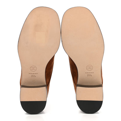 Chanel Suede Patent Cap Toe CC Boots 35.5 Beige Black 5 of 13