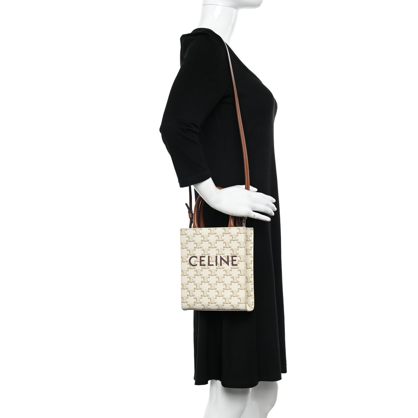 Triomphe Canvas Calfskin Mini Vertical Cabas White