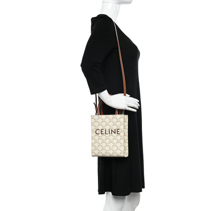 Celine Triomphe Canvas Calfskin Mini Vertical Cabas White 2 of 9