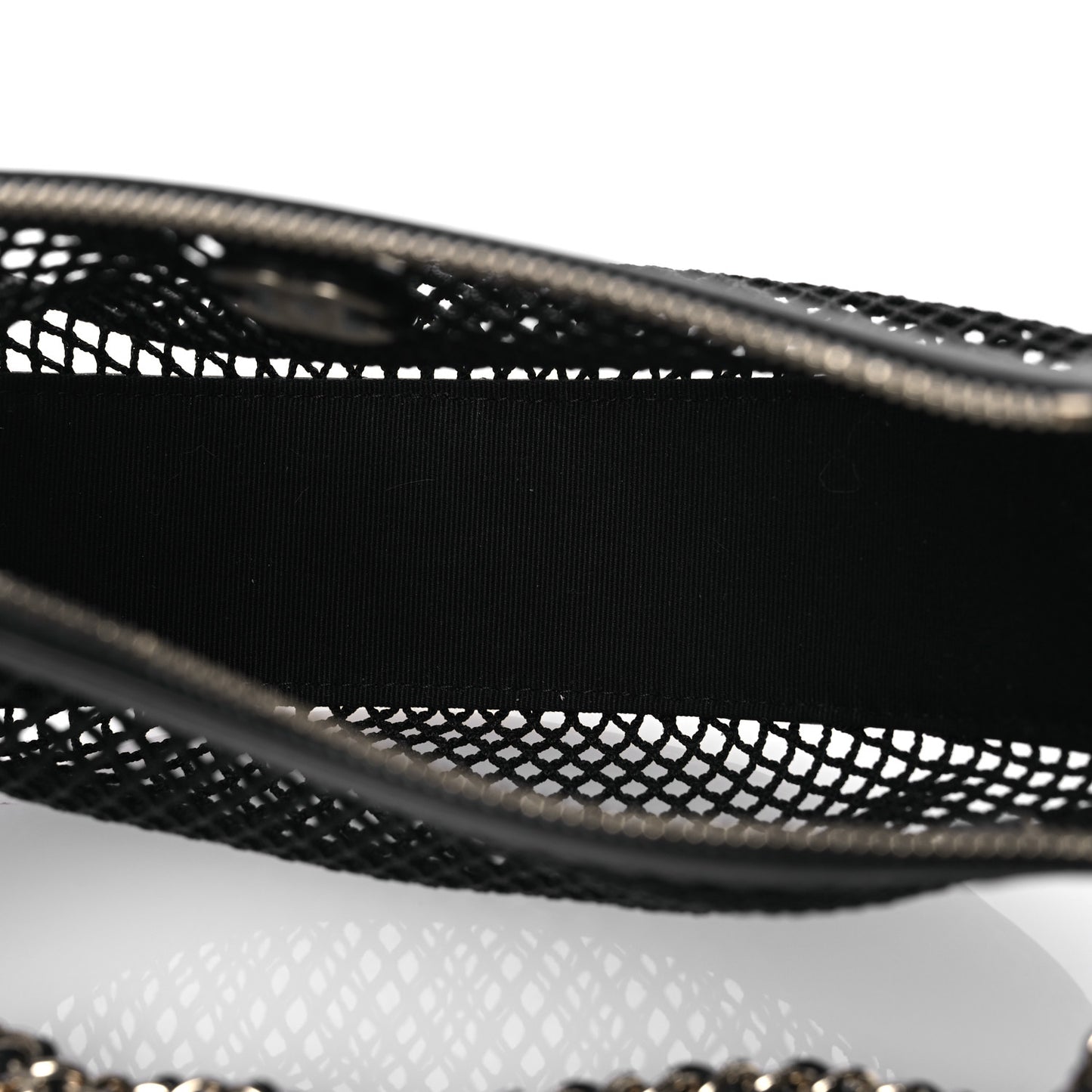 Mesh Shiny Lambskin Chain Hobo Black