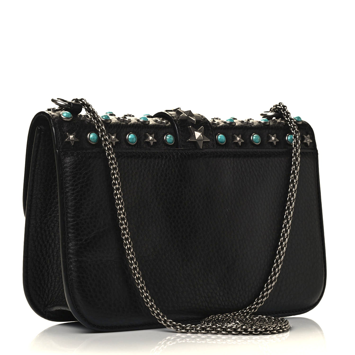 Valentino Garavani Pebbled Calfskin Star Studded Medium Lock Flap Black 3 of 5