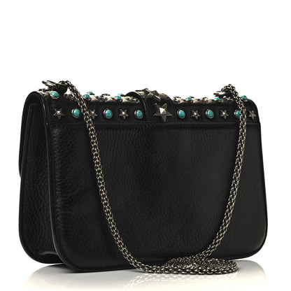 Valentino Garavani Pebbled Calfskin Star Studded Medium Lock Flap Black 3 of 5