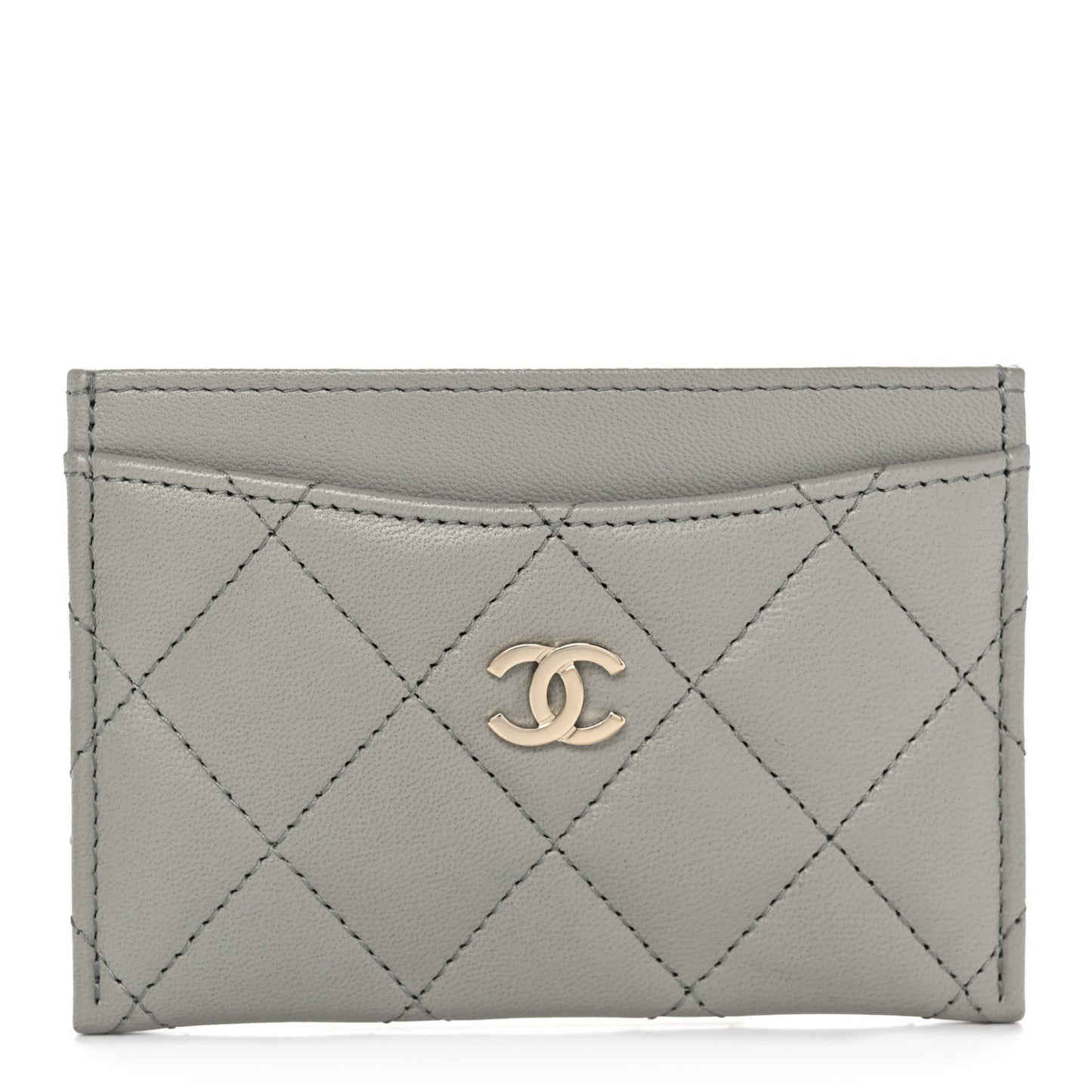 Lambskin Quilted Card Holder Grey