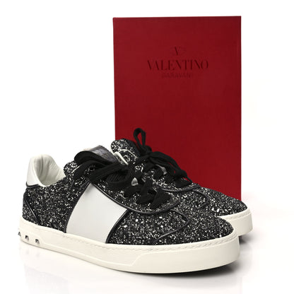 Valentino Garavani Calfskin Glitter Flycrew Sneakers 40 Black 9 of 9