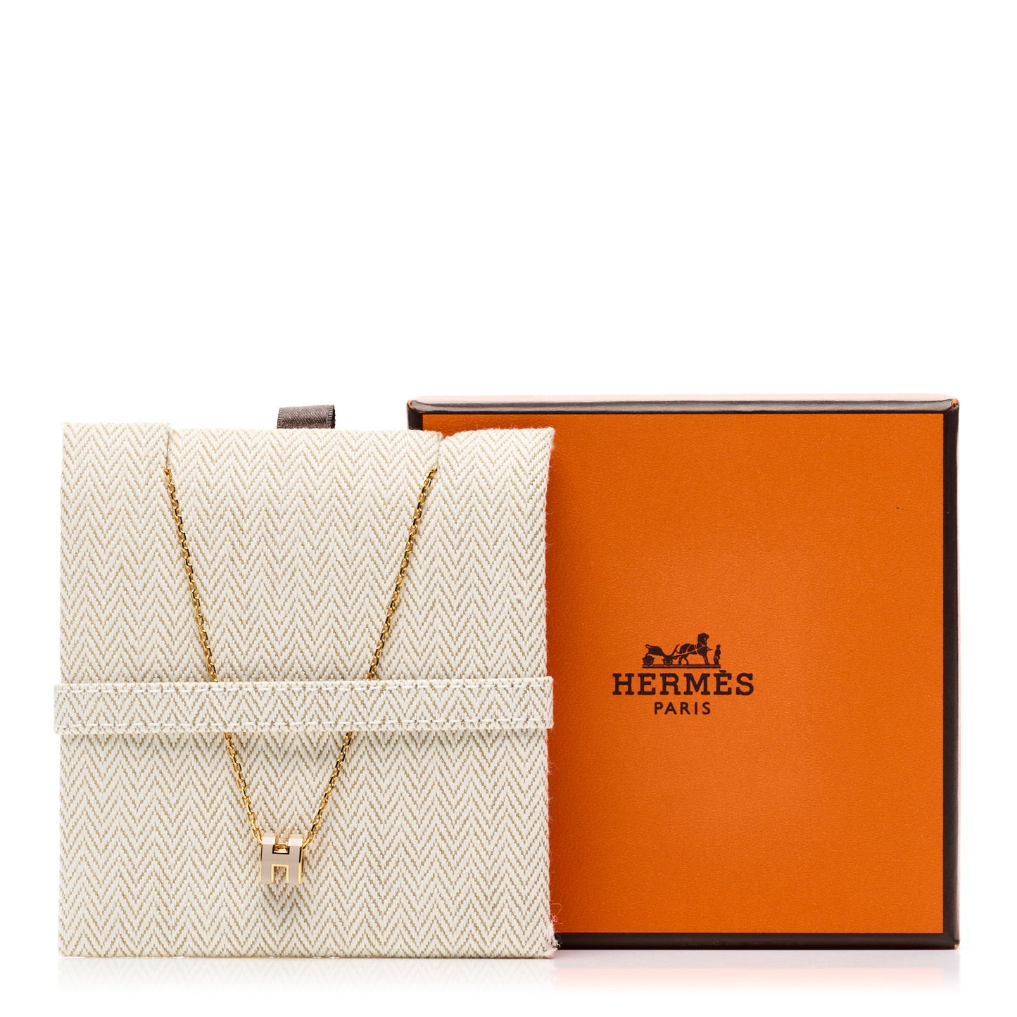 Lacquered Gold Mini Pop H Pendant Necklace Marron Glace