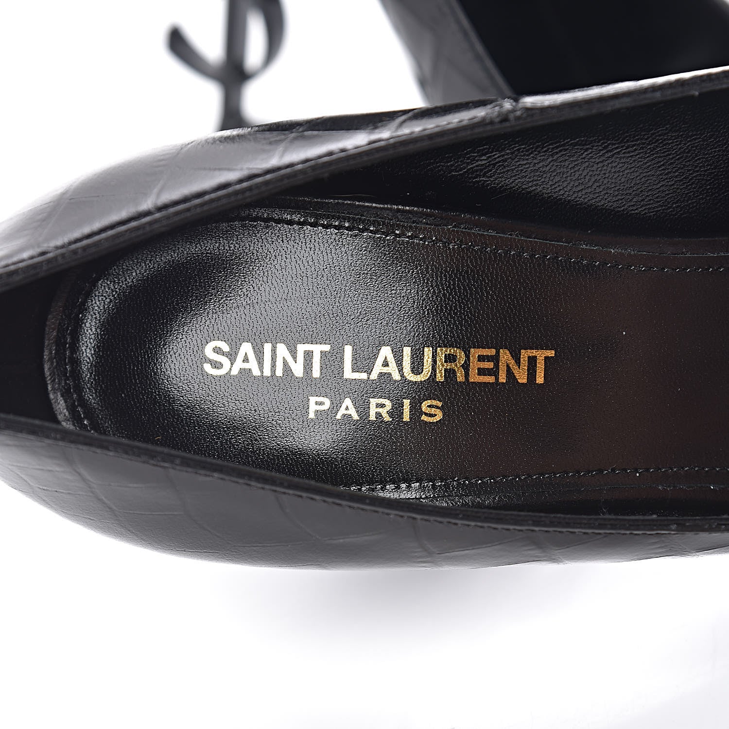 Saint Laurent Calfskin Crocodile Embossed Opyum 110 Pumps 38 Black 6 of 8