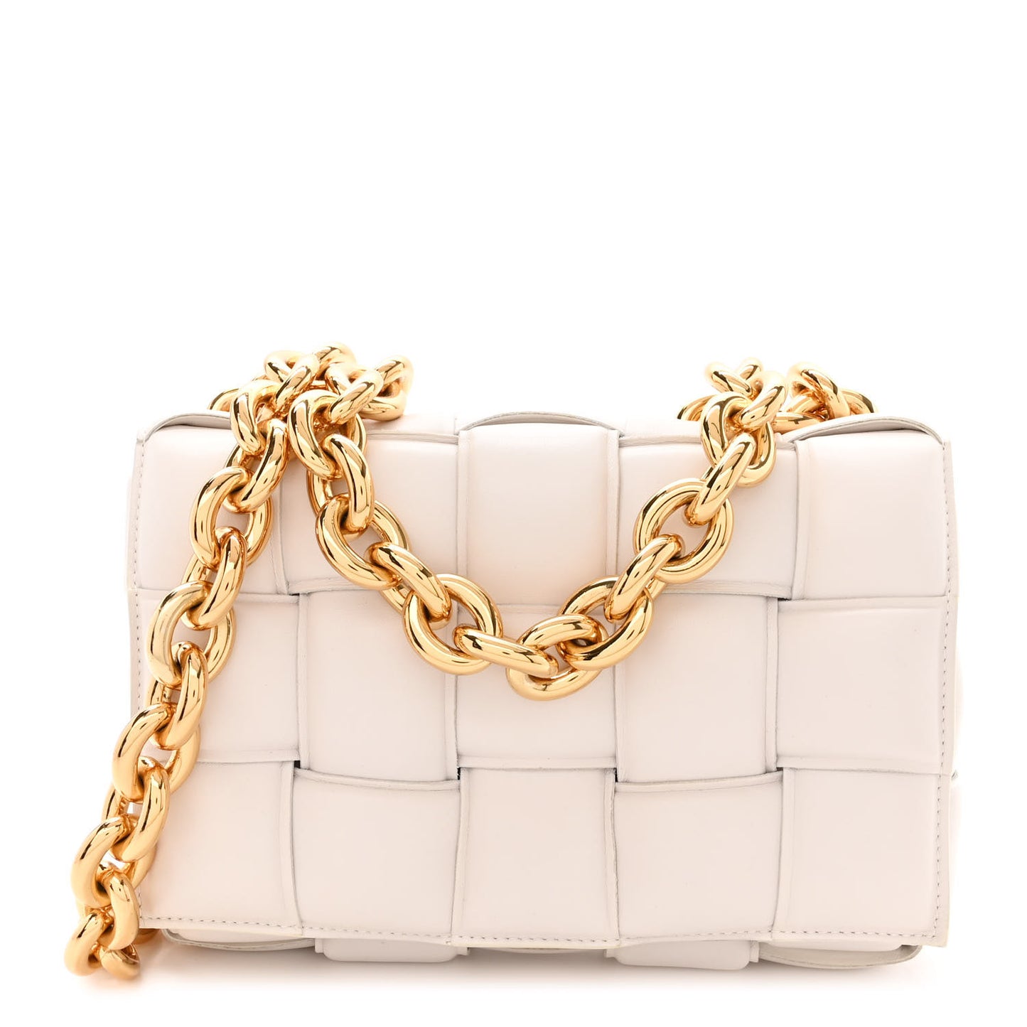 Lambskin Maxi Intreccio Padded Chain Cassette Crossbody Bag White
