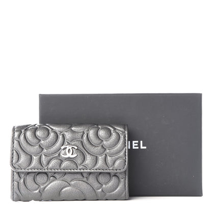 Chanel Goatskin Camellia Embossed Flap Card Holder Wallet Grey 11 of 11