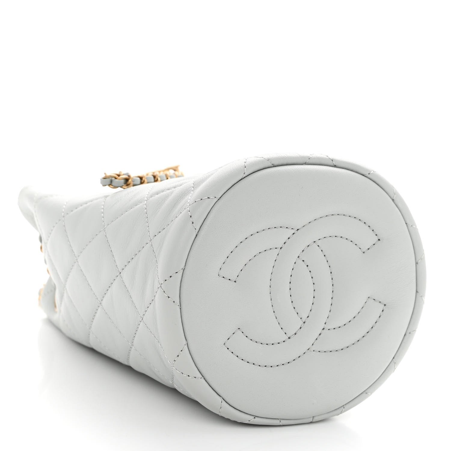 Chanel Lambskin Quilted Pearl Crush Drawstring Bag Light Grey 4 of 11