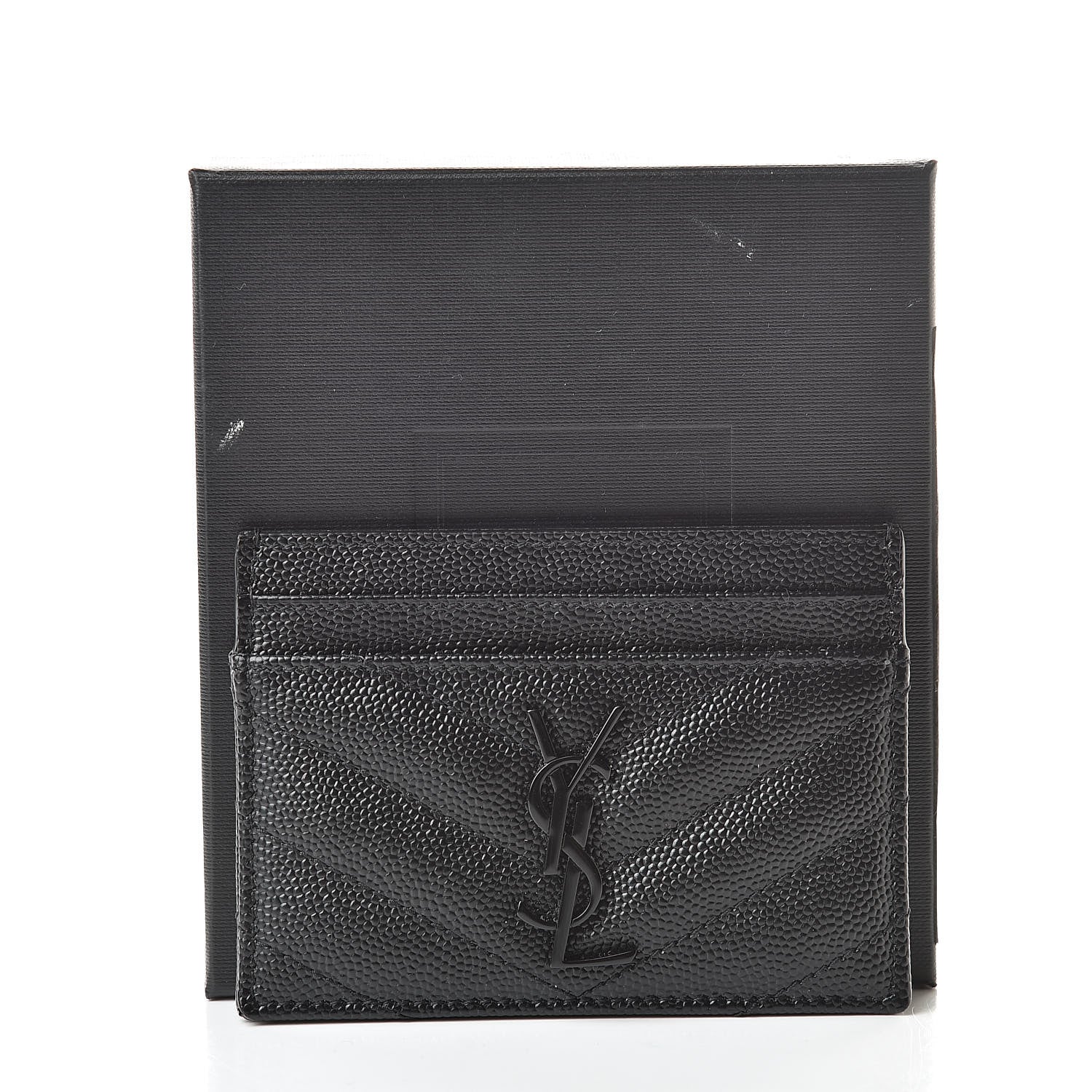 Saint Laurent Grain De Poudre Matelasse Chevron Monogram Credit Card Case Black 8 of 8
