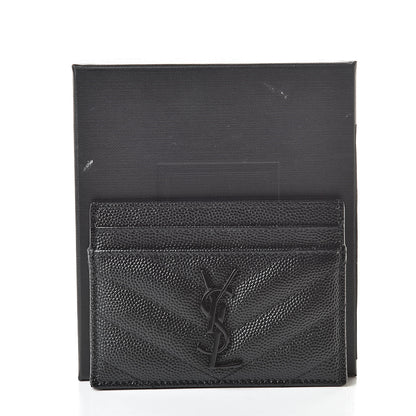 Saint Laurent Grain De Poudre Matelasse Chevron Monogram Credit Card Case Black 8 of 8