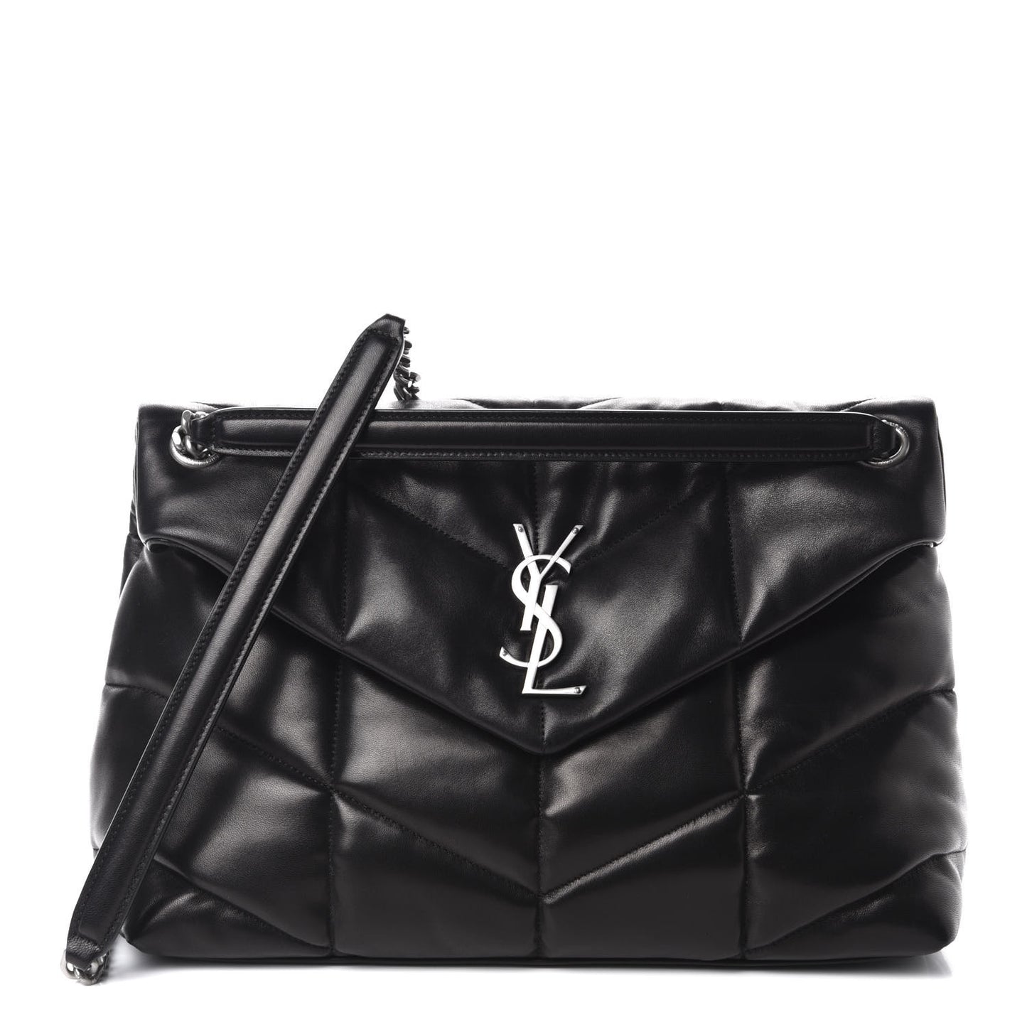 Lambskin Quilted Medium Loulou Puffer Monogram Chain Satchel Black