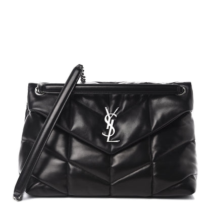 Saint Laurent Lambskin Quilted Medium Loulou Puffer Monogram Chain Satchel Black 1 of 11