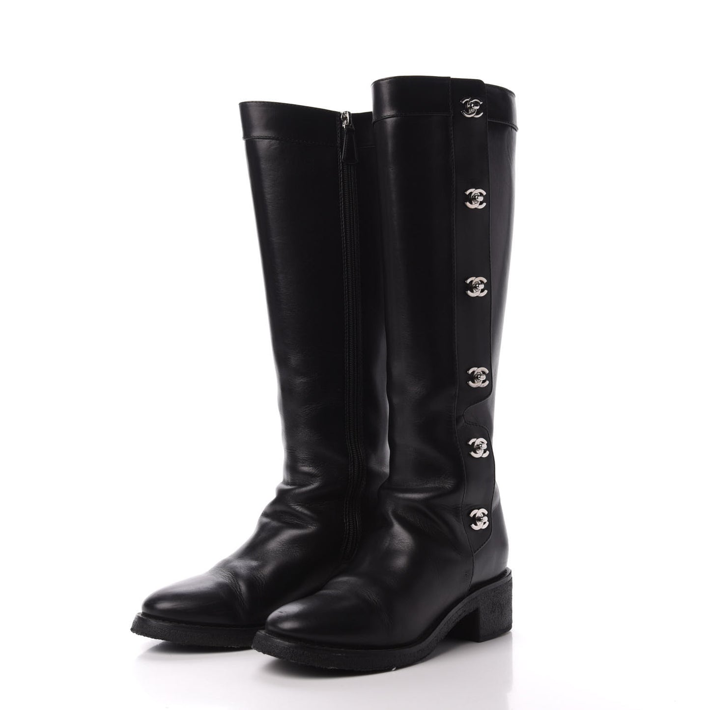 Calfskin CC Turnlock High Boots 37 Black