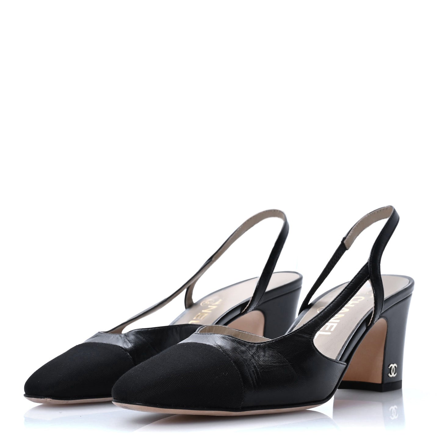 Lambskin Grosgrain Cap Toe CC Slingback Pumps 38 Black