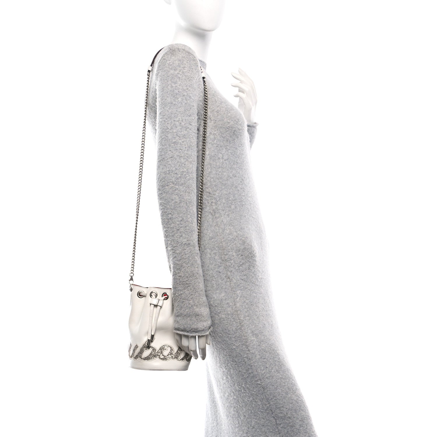 Christian Louboutin Calfskin Glitter Marie Jane Bucket White 2 of 9