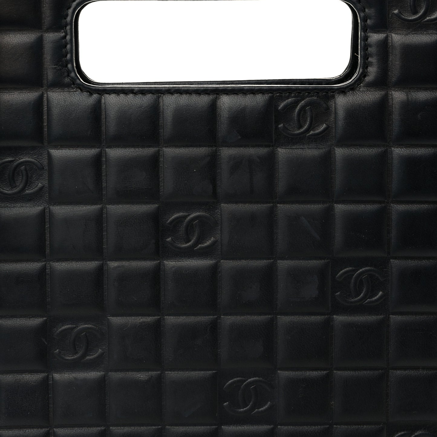 Lambskin CC Chocolate Bar Quilted Tote Black