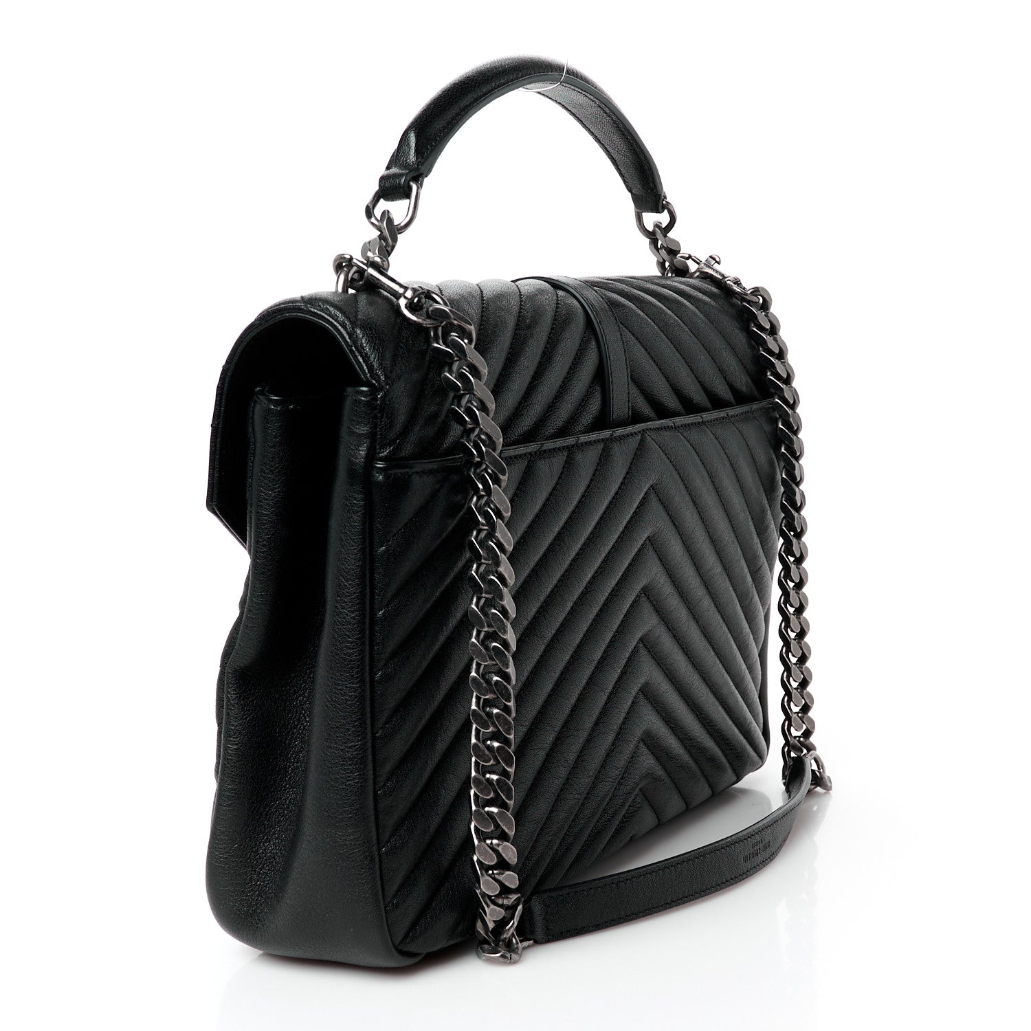 Saint Laurent Sheepskin Matelasse Chevron Monogram Large College Satchel Black 3 of 13