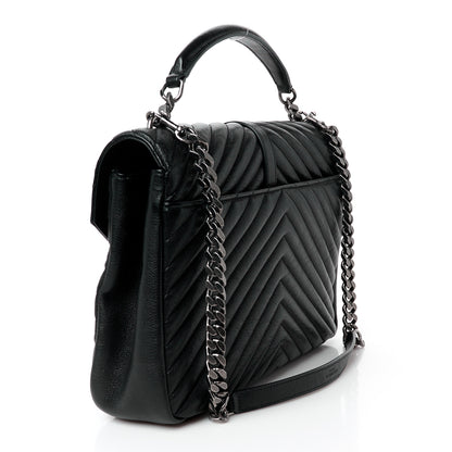 Saint Laurent Sheepskin Matelasse Chevron Monogram Large College Satchel Black 3 of 13