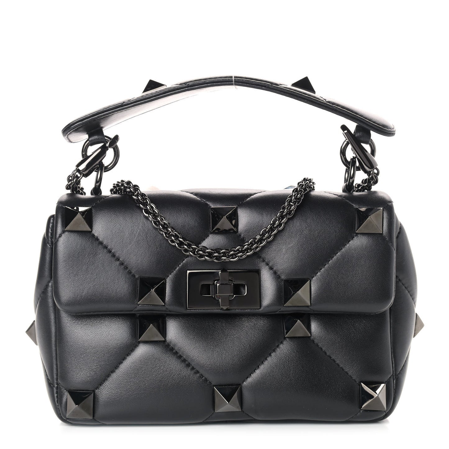 Nappa Monochrome Medium Roman Stud Shoulder Bag Black