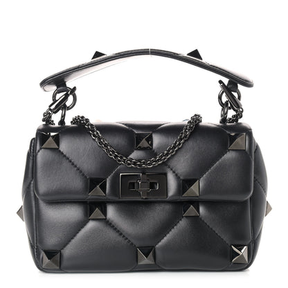 Valentino Garavani Nappa Monochrome Medium Roman Stud Shoulder Bag Black 1 of 8