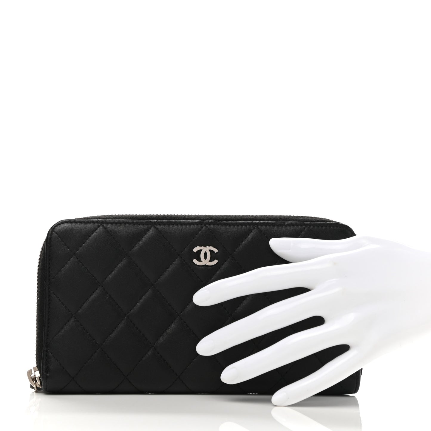 Lambskin Quilted Large Gusset Zip Around Wallet Black