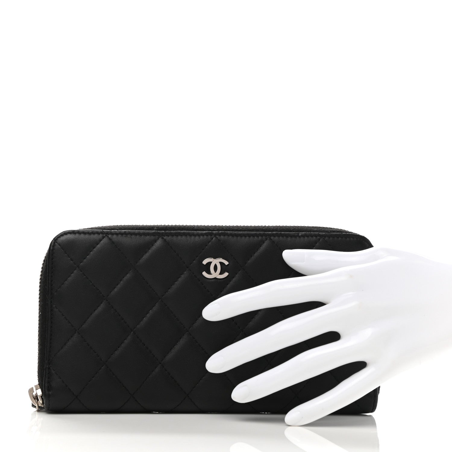 Chanel Lambskin Quilted Large Gusset Zip Around Wallet Black 2 of 8