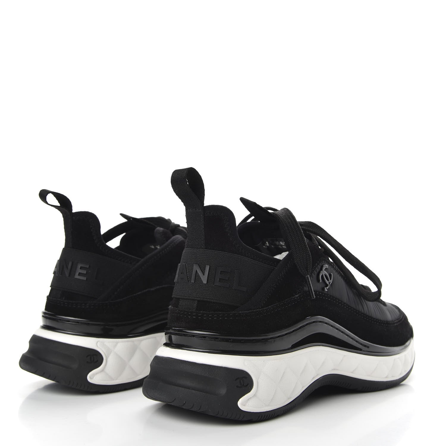 Chanel Fabric Calfskin Suede CC Sneakers 37 Black 4 of 10