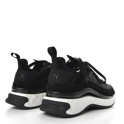 Chanel Fabric Calfskin Suede CC Sneakers 37 Black 4 of 10