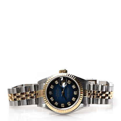 Rolex Stainless Steel 18K Yellow Gold Diamond 26mm Oyster Perpetual Datejust Watch Blue Gradient 79173 2 of 5