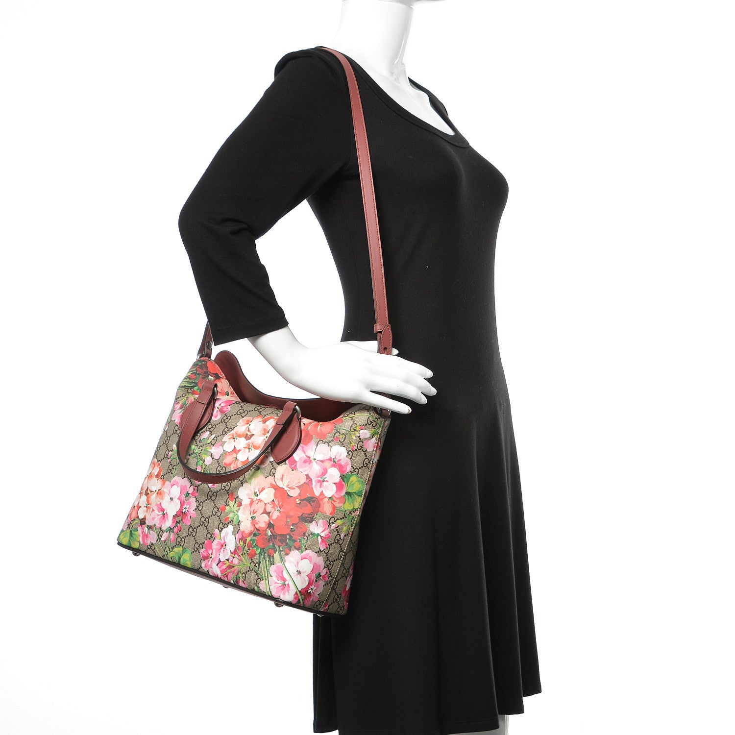 Gucci GG Supreme Monogram Blooms Linea A Foldover Tote Beige Multicolor Dry Rose 2 of 10