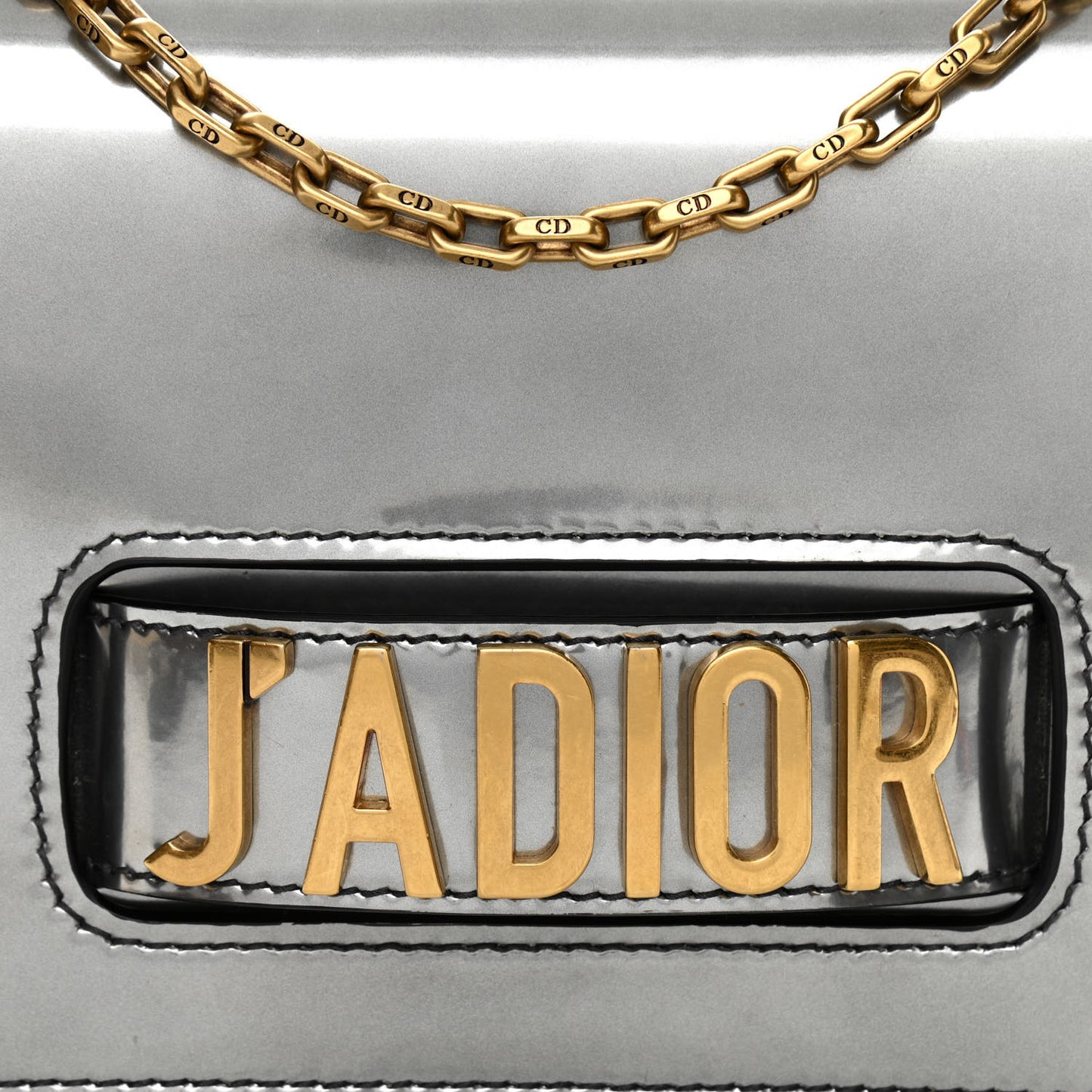 Metallic Calfskin J'Adior Chain Flap Bag Silver