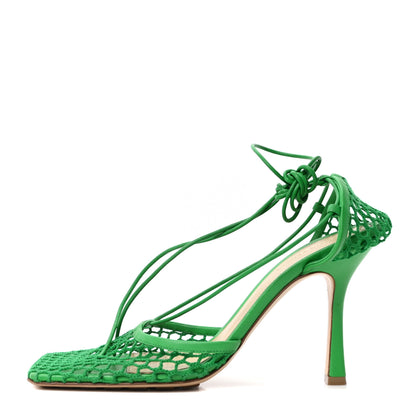 Bottega Veneta Mesh Nappa Stretch Ankle Tie 90mm Sandals 40.5 Grass 1 of 8