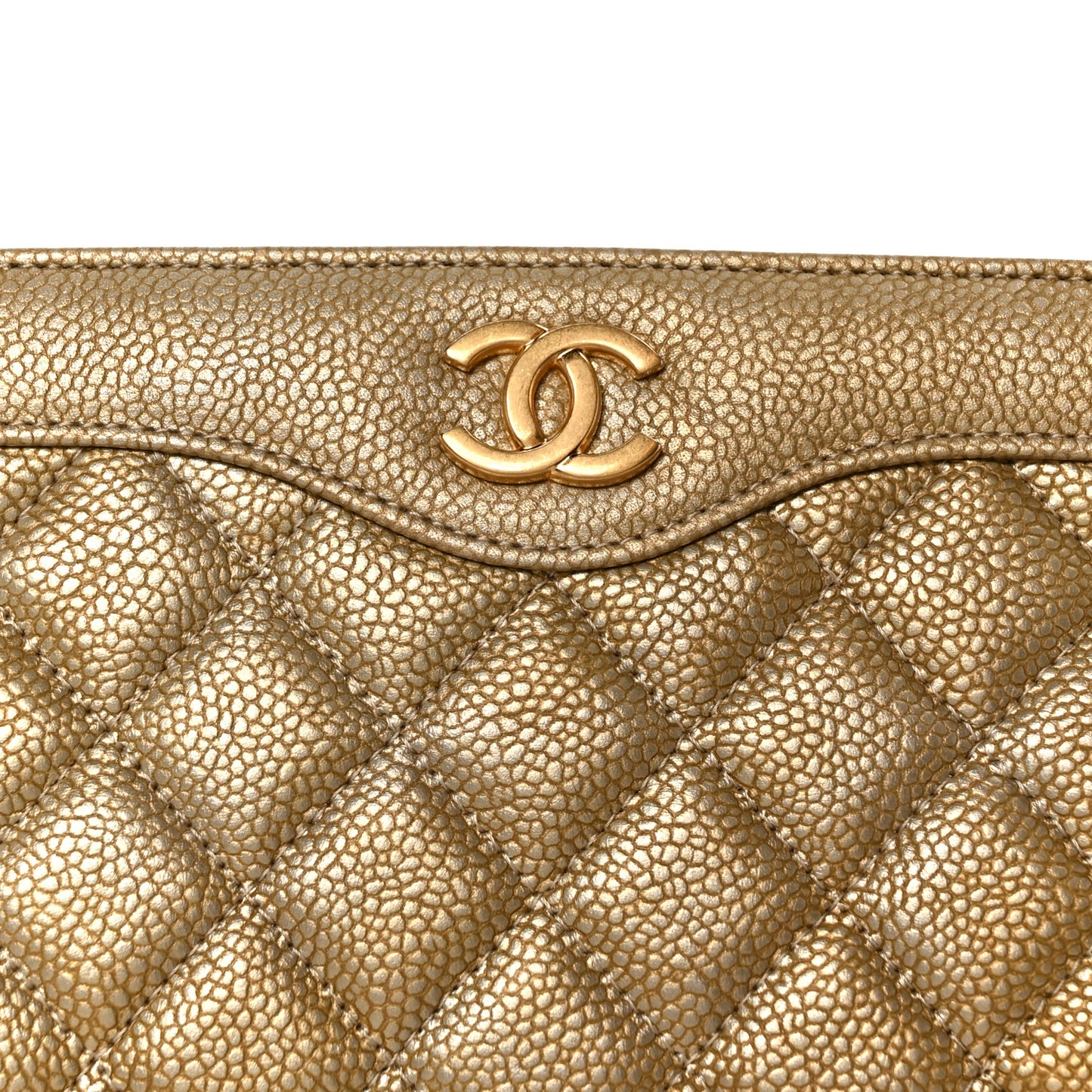 Metallic Caviar Quilted Clutch Gold