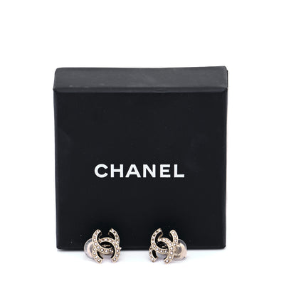 Chanel Enamel Pearl CC Clip On Earrings Light Gold Black 6 of 6