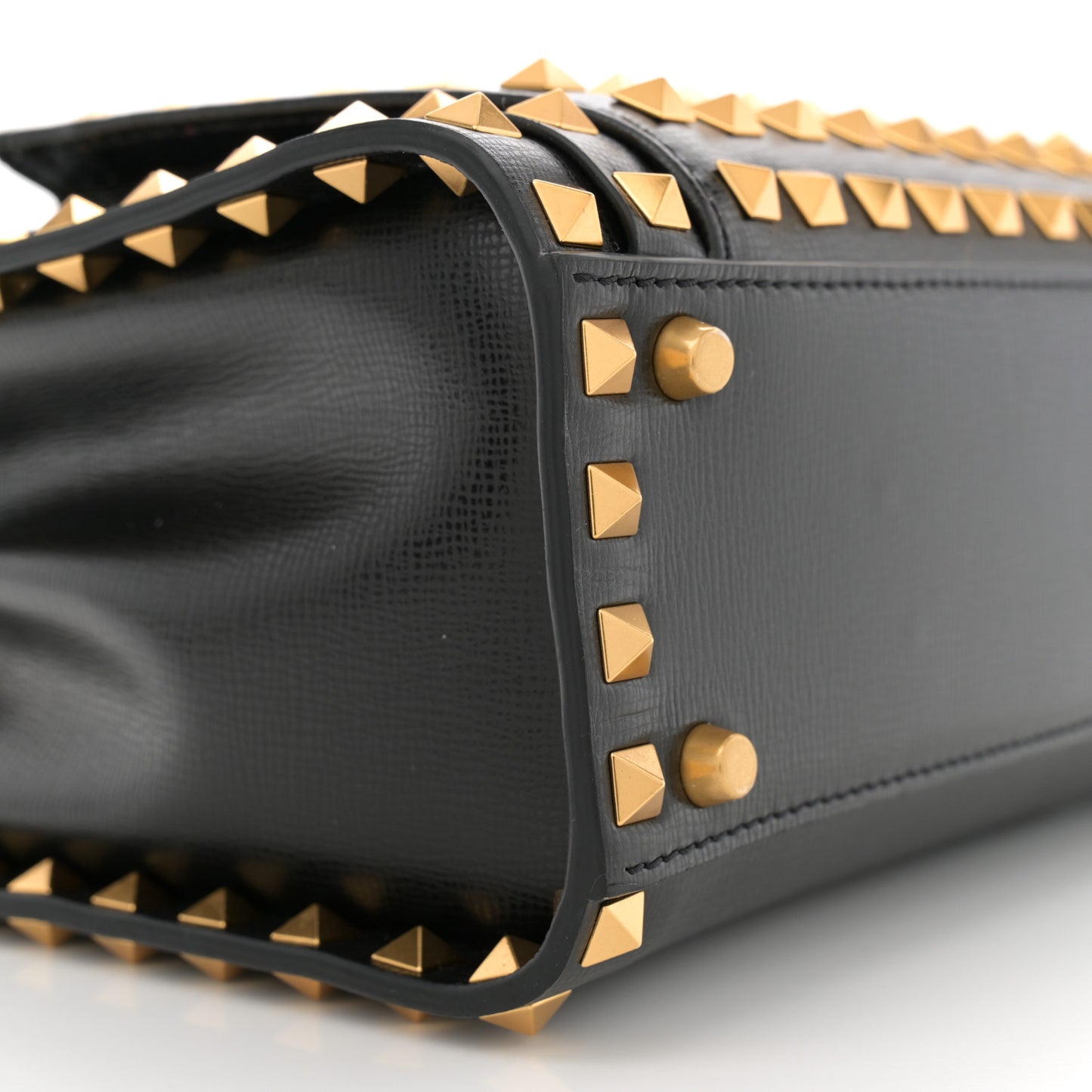 Grainy Calfskin Small Rockstud Allover Alcove Top Handle Tote Bag Black