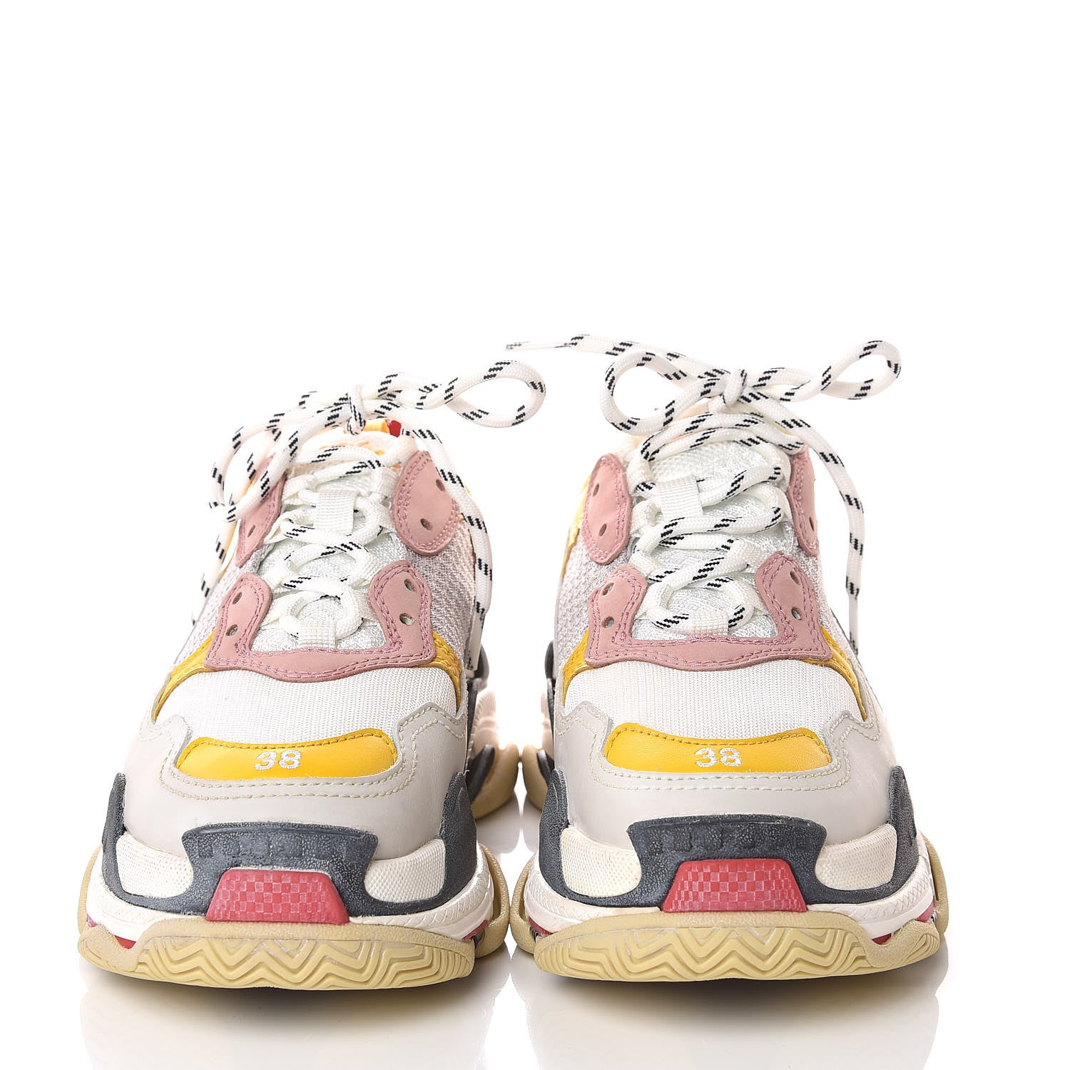 Balenciaga Mesh Nubuck Womens Triple S Sneakers 38 White Gris Jaune Rose 2 of 8