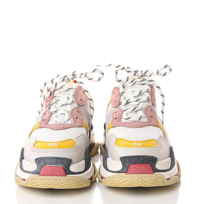 Balenciaga Mesh Nubuck Womens Triple S Sneakers 38 White Gris Jaune Rose 2 of 8
