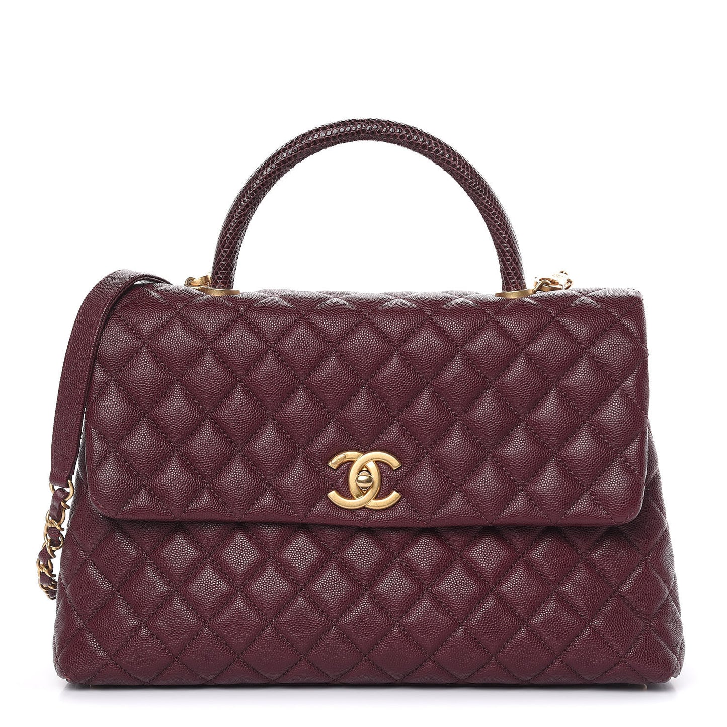 Caviar Lizard Quilted Medium Coco Handle Flap Burgundy