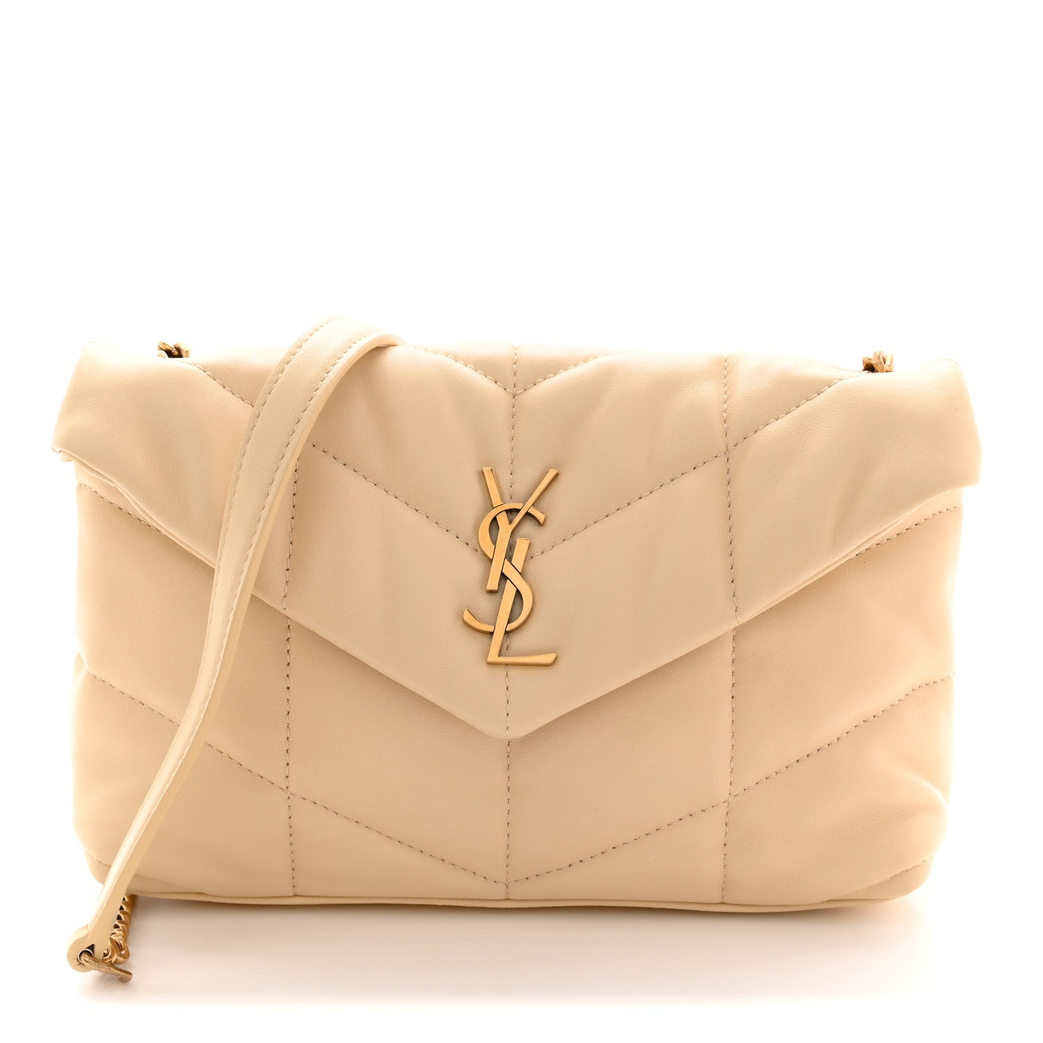 Saint Laurent Lambskin Quilted Toy Loulou Puffer Monogram Chain Satchel Jaune Pale 1 of 12