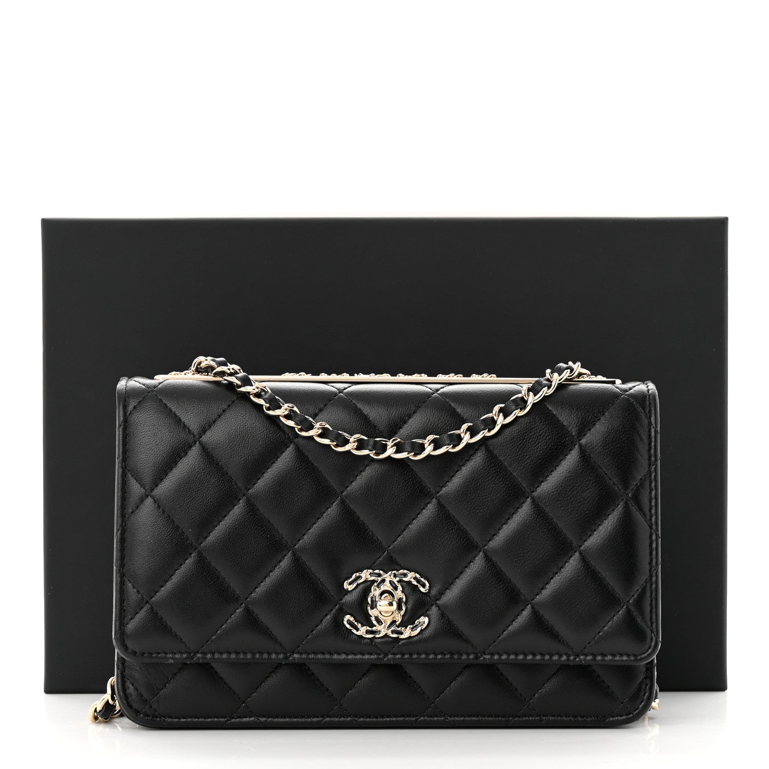 Chanel Lambskin Quilted Trendy Chain CC Wallet On Chain WOC Black 12 of 12