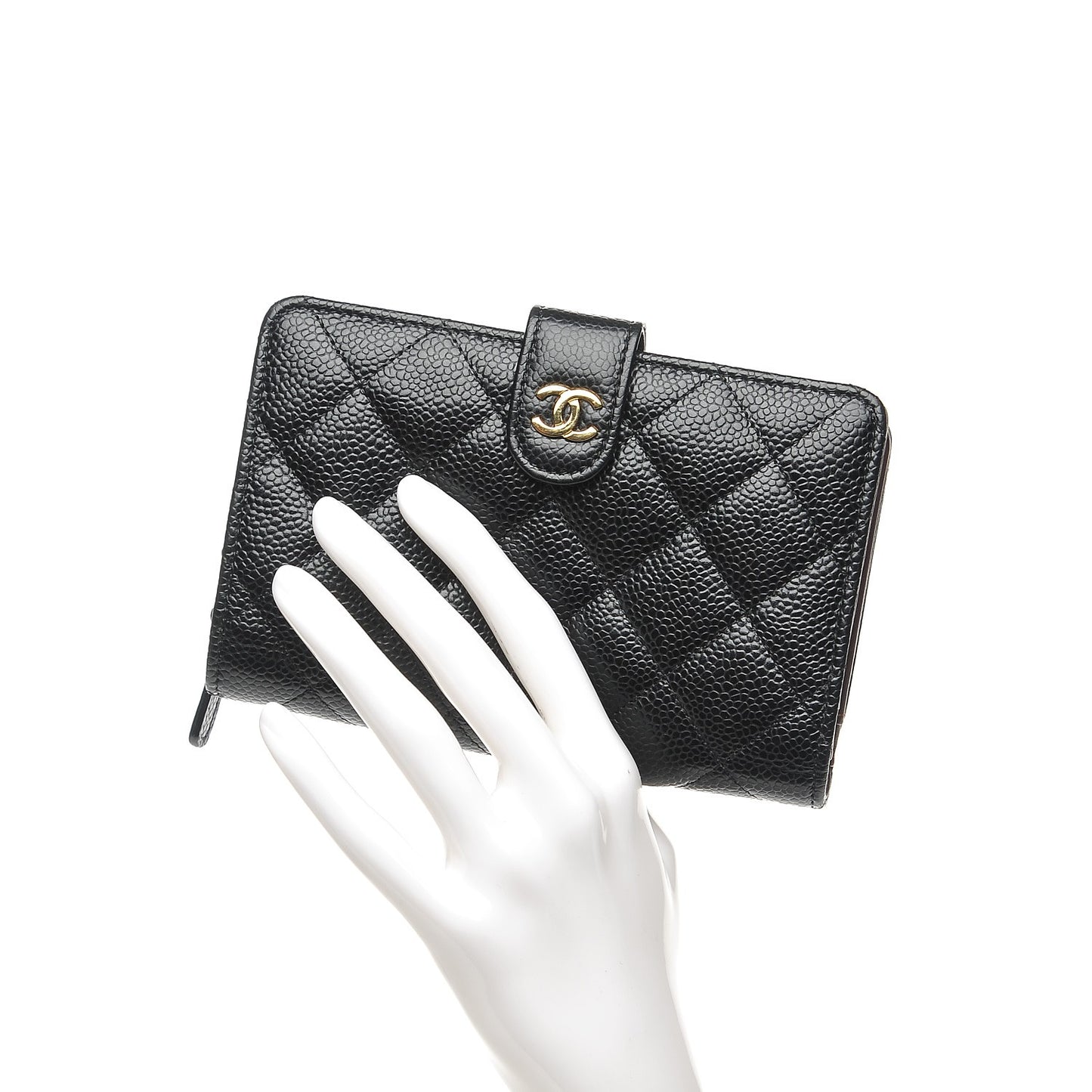 Caviar Quilted Zipped Pocket Wallet Black