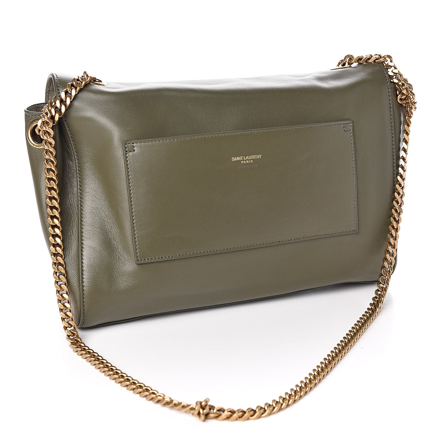 Smooth Calfskin Suede Medium Reversible Monogram Kate Satchel Olive