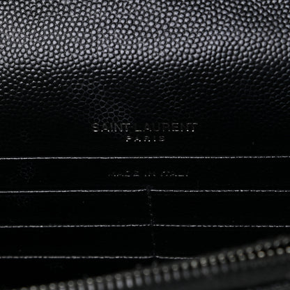 Saint Laurent Grain De Poudre Matelasse Chevron Monogram Envelope Chain Wallet Black 8 of 13