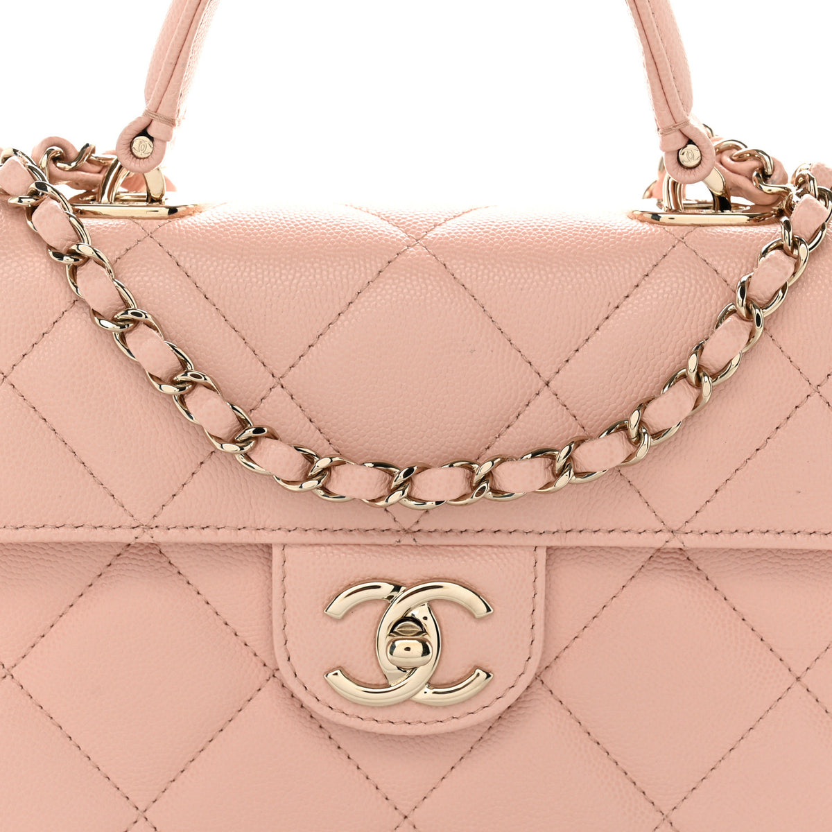 Caviar Quilted Mini Retro Twist Top Handle Flap Light Pink