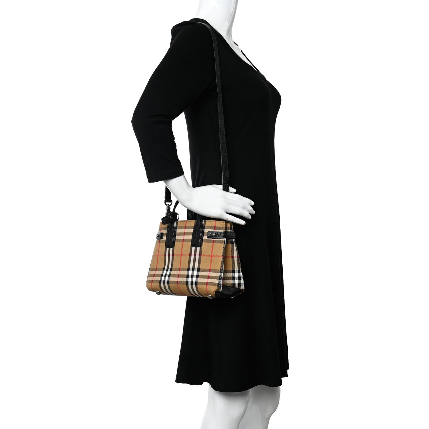Goatskin Vintage Check Small Banner Tote Black