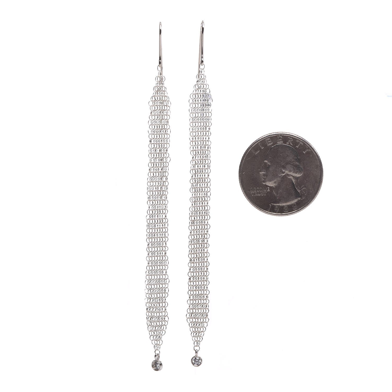 Tiffany Sterling Silver Diamond Elsa Peretti Mesh Tassel Earrings 2 of 4