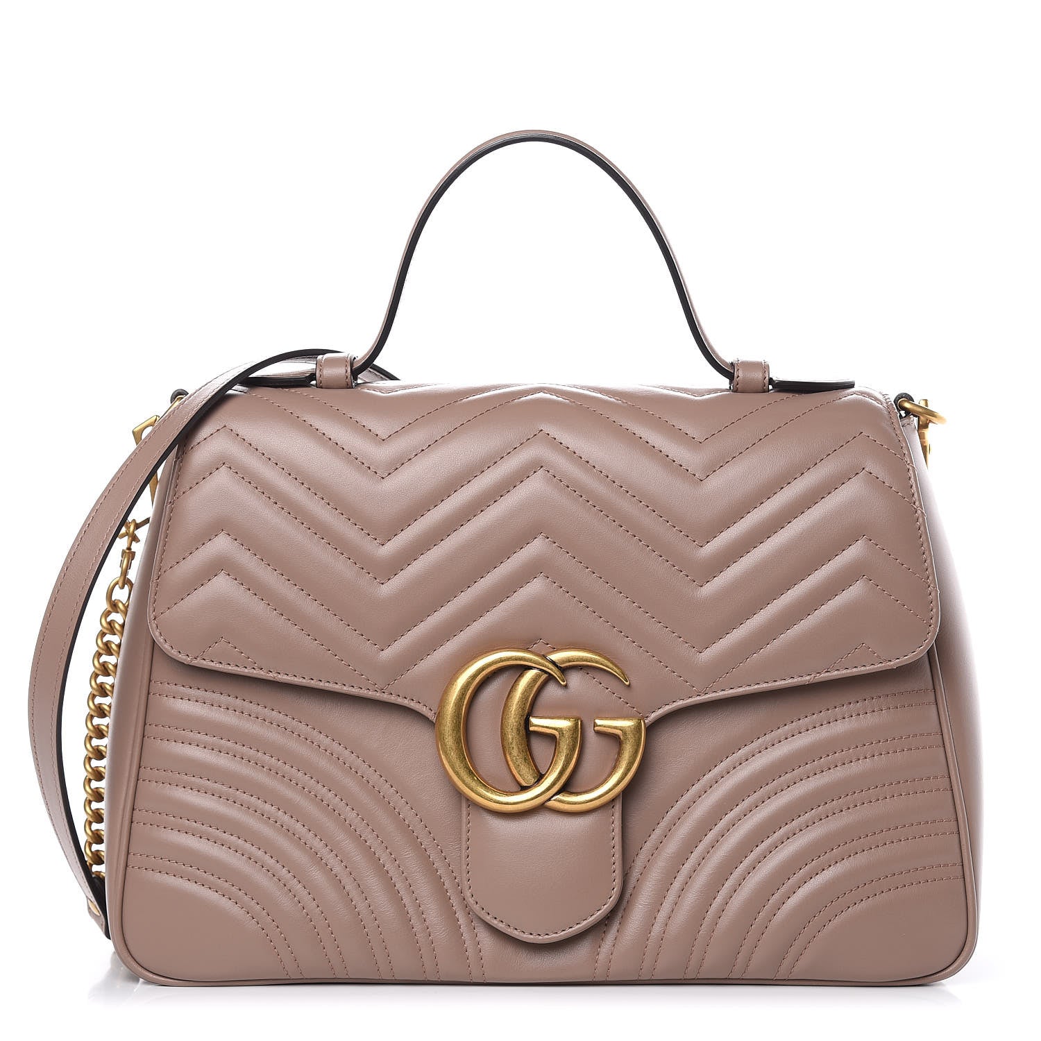 Gucci Calfskin Matelasse Medium GG Marmont Top Handle Shoulder Bag Porcelain Rose 1 of 9