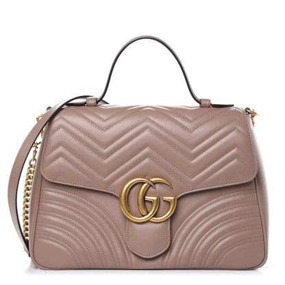 Gucci Calfskin Matelasse Medium GG Marmont Top Handle Shoulder Bag Porcelain Rose 1 of 9