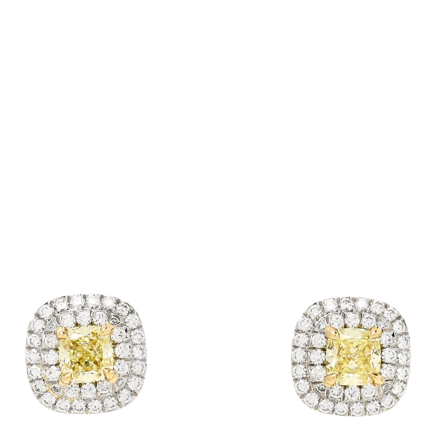 Tiffany Platinum 18K Yellow Diamond .64ctw Cushion Soleste Earrings 1 of 5